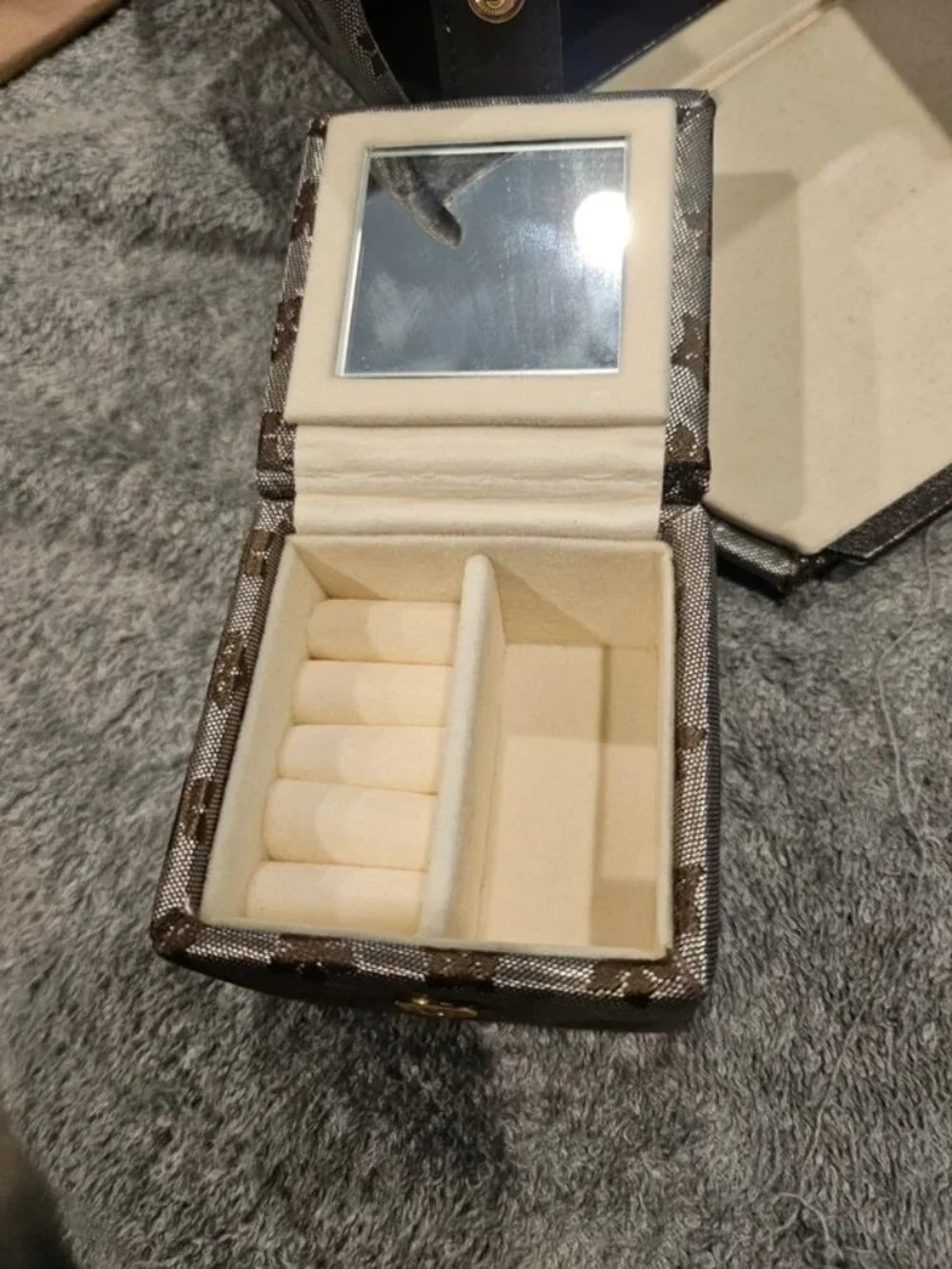 Brown Patterned Jewelry Travel Case with Top Handle